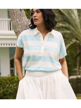 New Torrid Belle Isle Top Cotton Collared Polo Striped Vacation Casual 1X 14-16